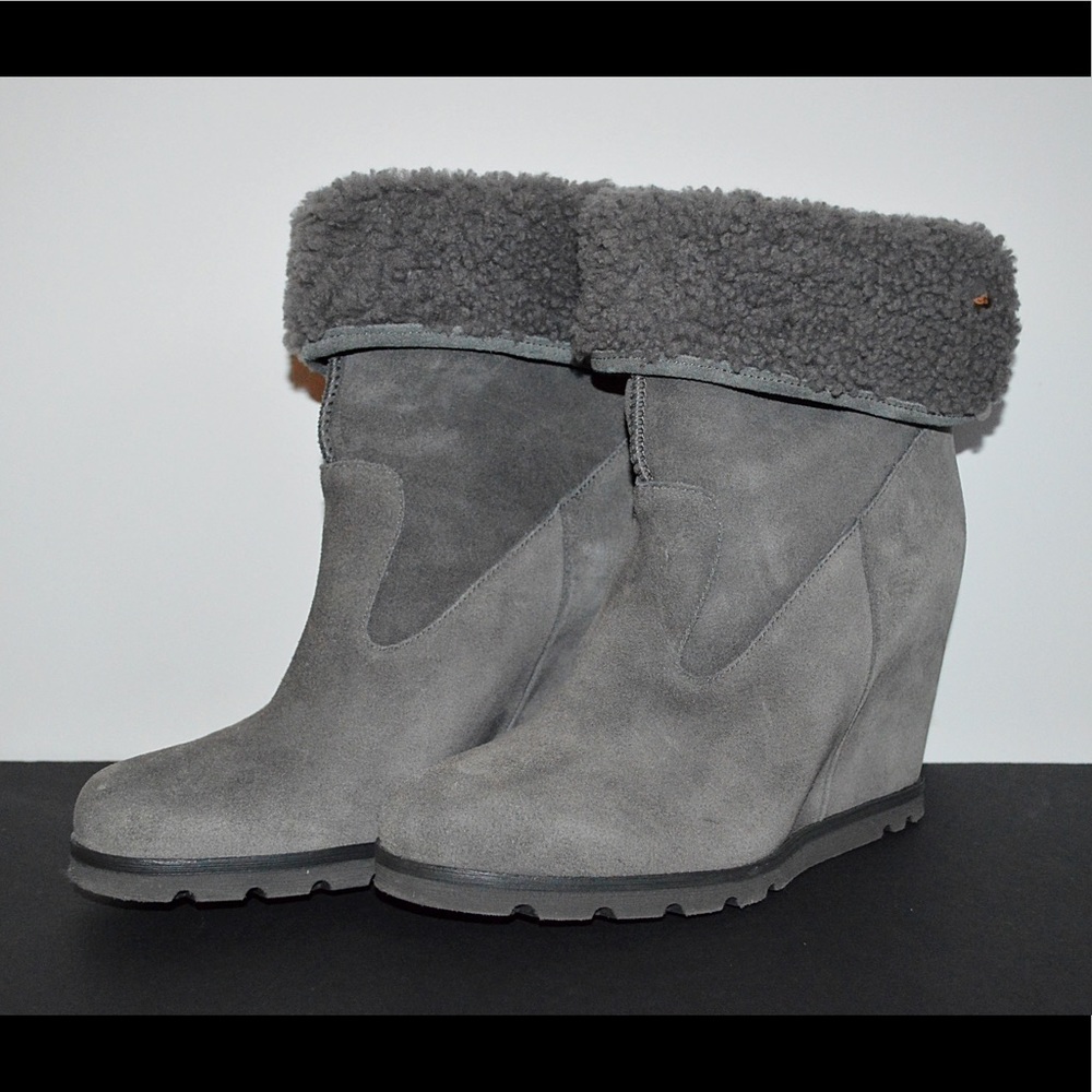 Gray Wedge Booties - Fur Lining